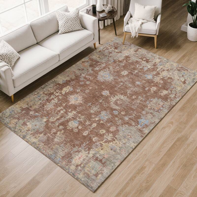 Machine Washable Indoor/ Outdoor Vintage Traditional Chantille Rug