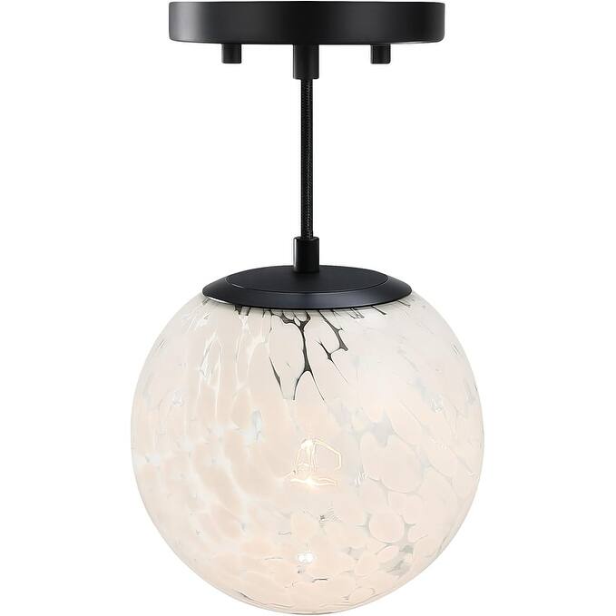 Circo 7 in. 1-Light Matte Black Modern Semi-Flush Mount with White Art Glass Shade