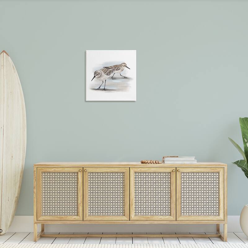 Stupell Sandpiper Pair on Sandy Beach Small Nautical Birds Canvas Wall Art - Grey