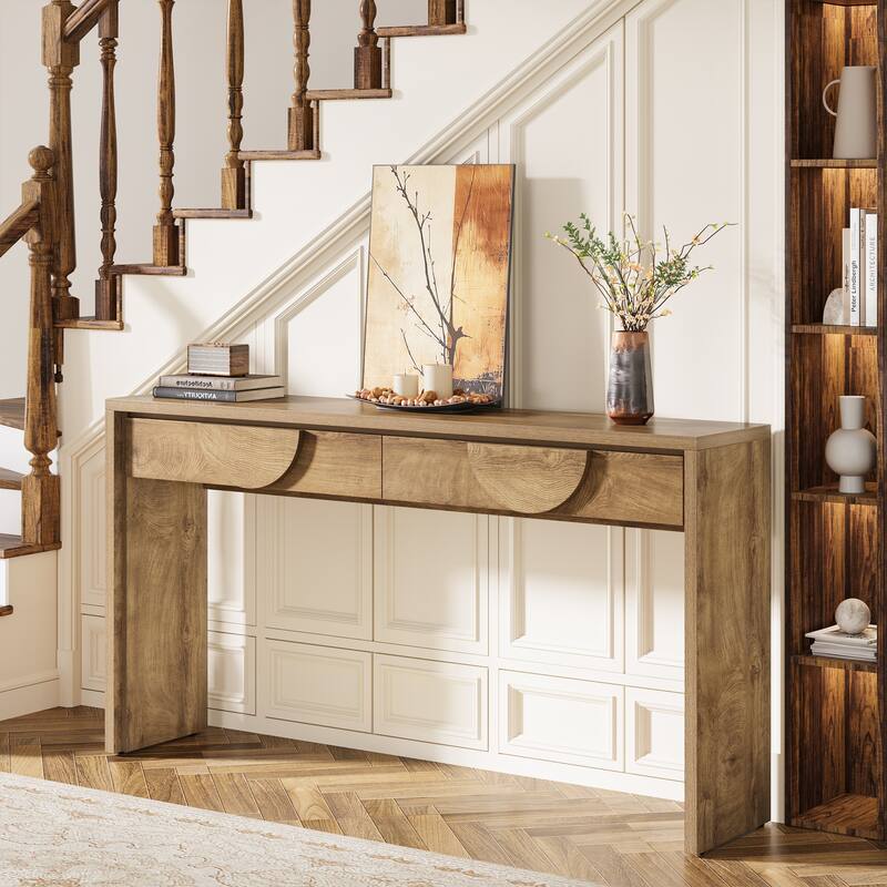 63-Inch Farmhouse Console Table with 2 Drawers for Entryway, Sofa Table Behind the Couch - 62.99" L x 13.77" D x 35.43" H