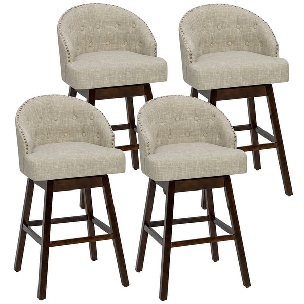 Gymax Set of 4 Swivel Bar Stools Tufted Bar Height Pub Chairs w/ On