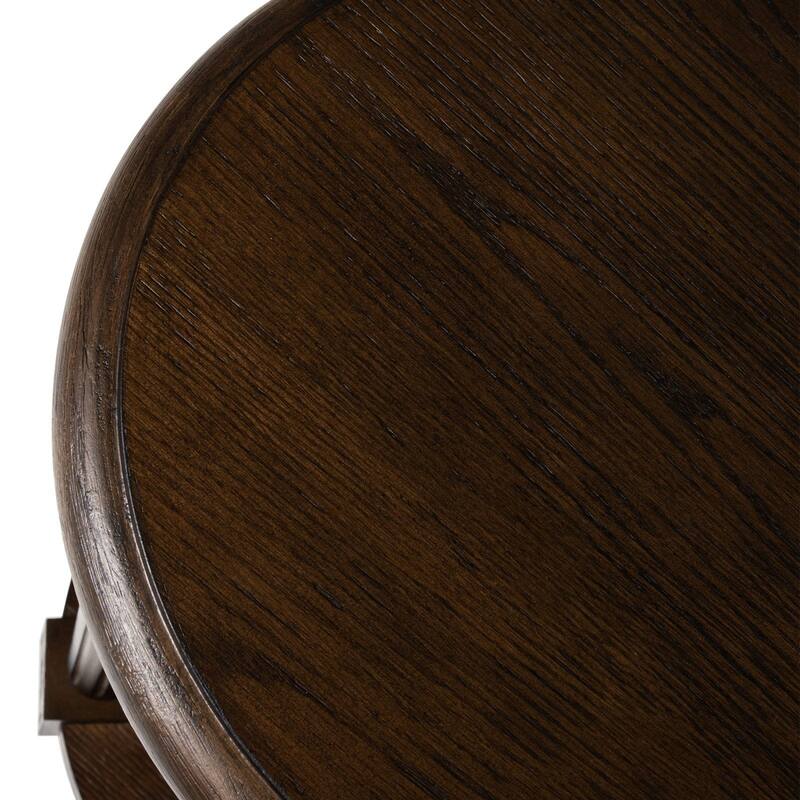 Maven Lane Pullman Traditional Round Wooden Side Table in Antiqued Brown Finish