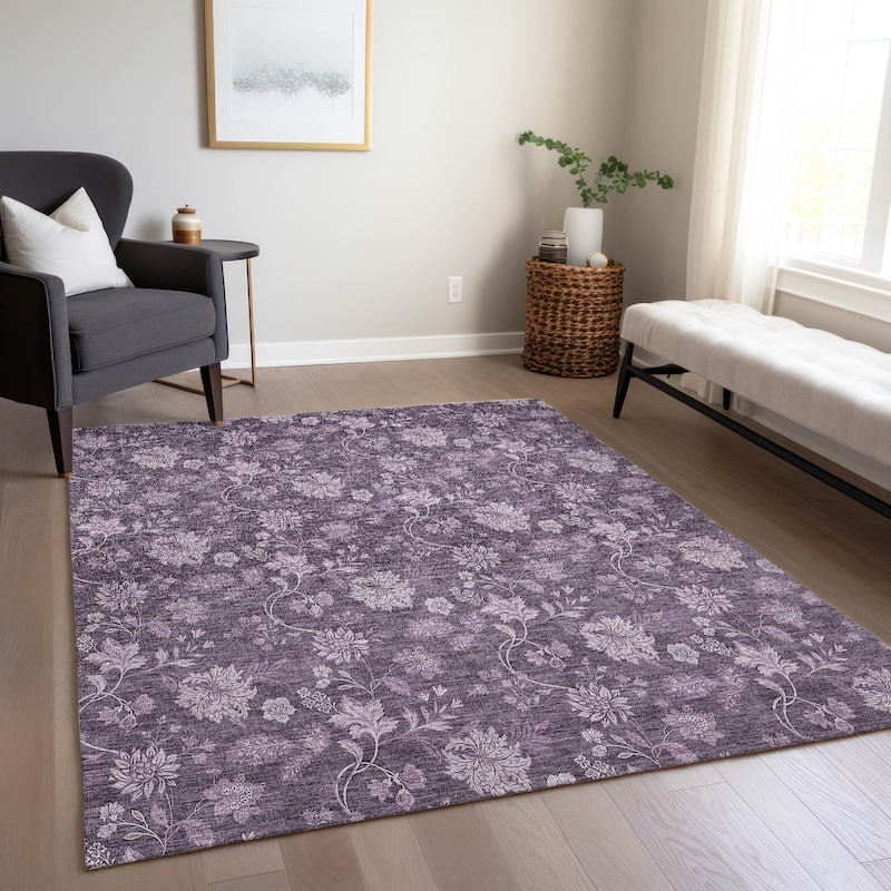 Machine Washable Indoor/ Outdoor Chantille Floral Farmhouse Rug