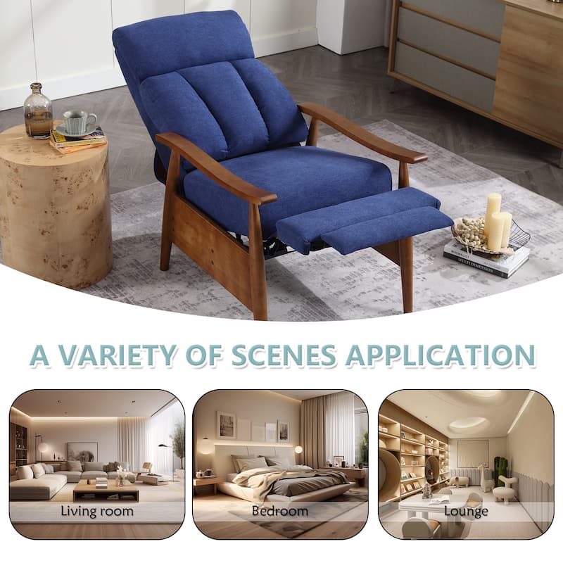 HOMEFUN Linen/Leather/Microsuede Upholstered Wood Frame Adjustable Recliner Lounge Armchair