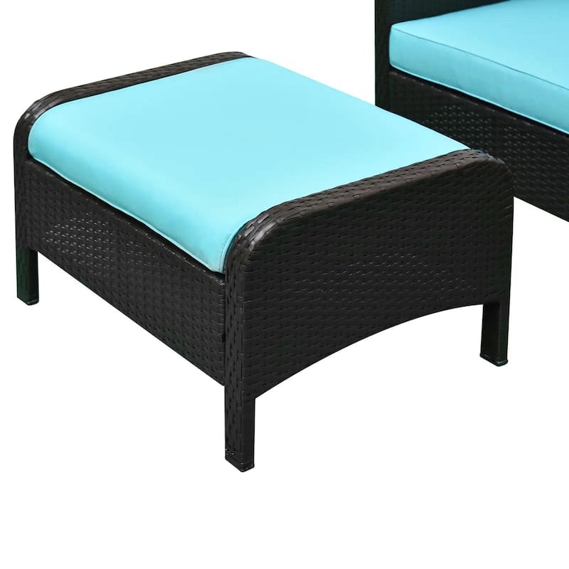 5PC Deep Seat Rattan Patio Set, 2 Chair Ottomans Table, Cream
