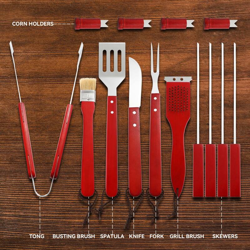 Royal Gourmet TF1819 Stainless Steel Spatula, 18 pieces, Non-Stick Dishwasher Safe Grilling Tool Set - Red