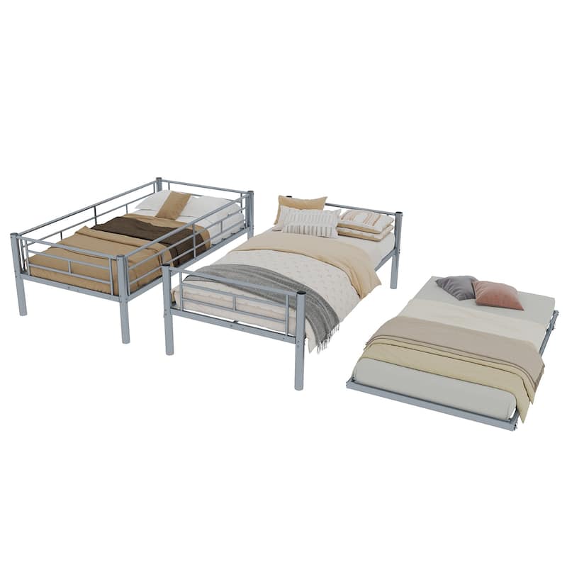 GDFStudio - Heavy-Duty Metal Twin over Twin Bunk Bed with Guardrail
