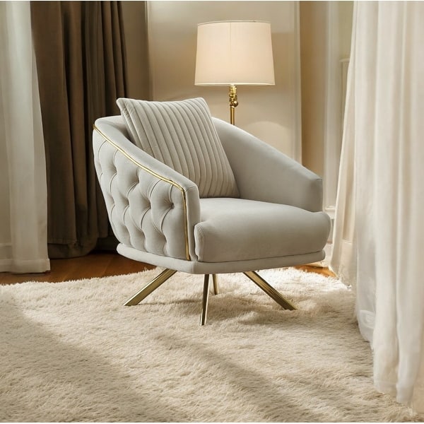 slide 2 of 3, Luis Upholstered Velvet Accent Chair Cream