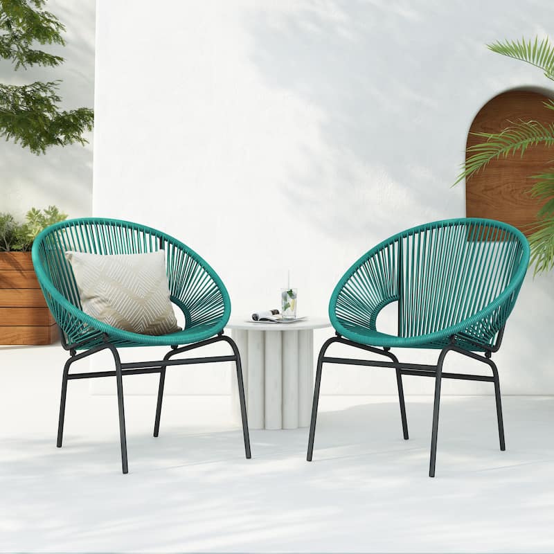 Nusa Outdoor Modern Rattan Club Chair (Set of 2) by Christopher Knight Home - Teal