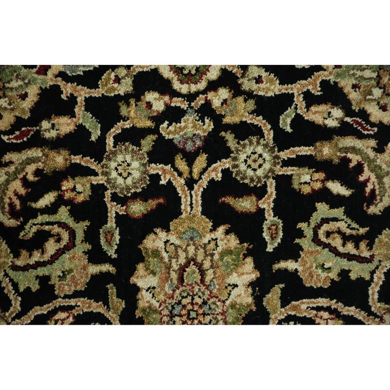 Hand Knotted Oriental 100% Wool Carpet Traditional All-Over Black Agra Area Rug - 8' 9'' X 5' 9''