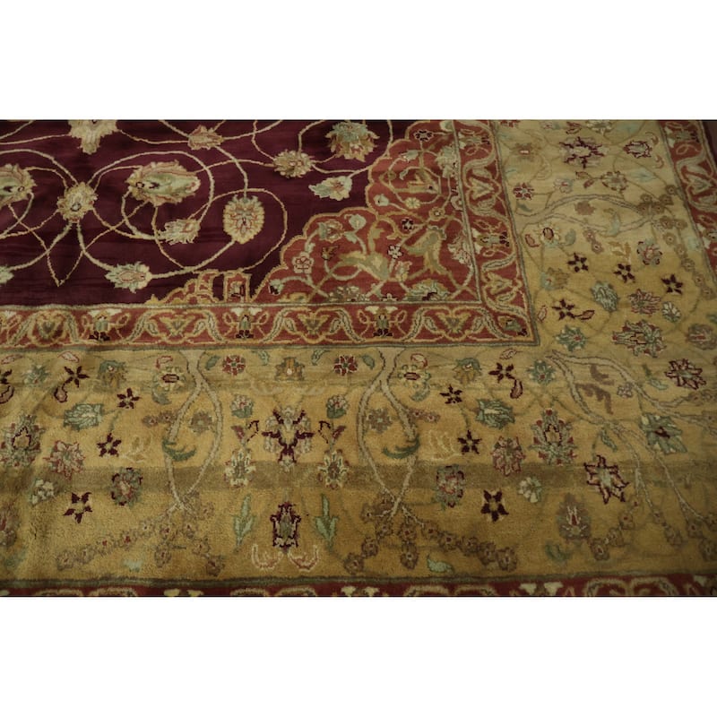 Hand Knotted Oriental 100% Wool Carpet Traditional Floral Red Agra Area Rug - 12' 0'' X 9' 1''