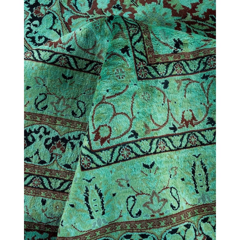 Overton Hand Knotted Wool Vintage Inspired Modern Contemporary Overdyed Green Area Rug - 10' 1" x 14' 2"