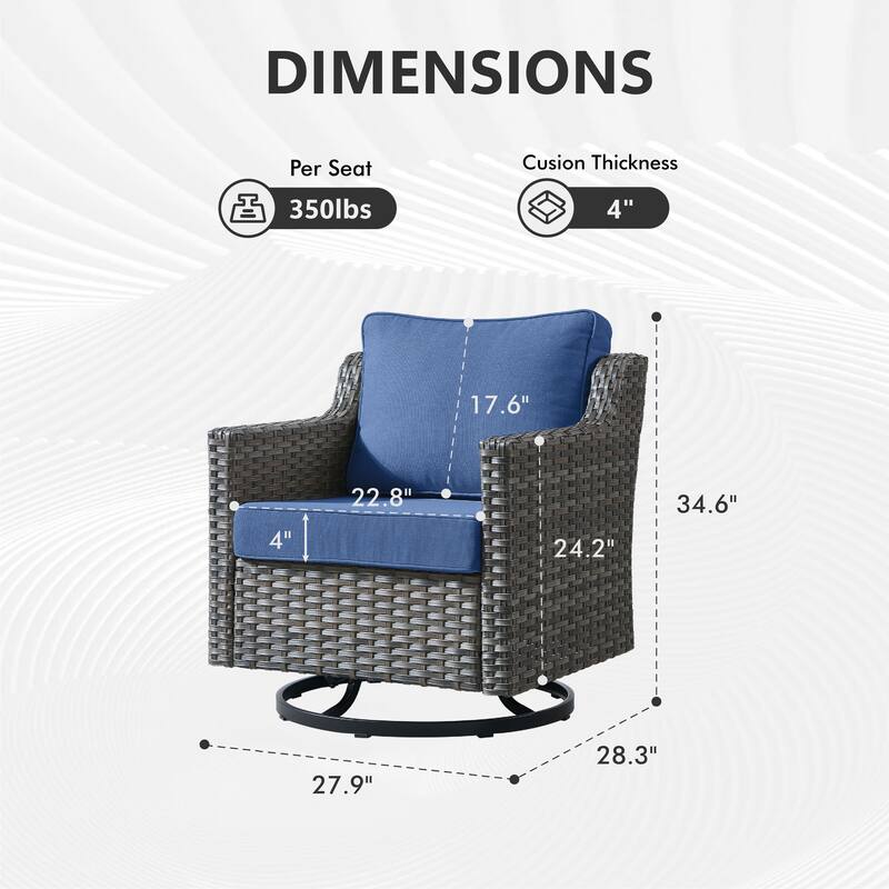 Meyreso Gray Wicker Outdoor Swivel Glider Chairs with 4-Inch Thick Cushions (2-Pack)
