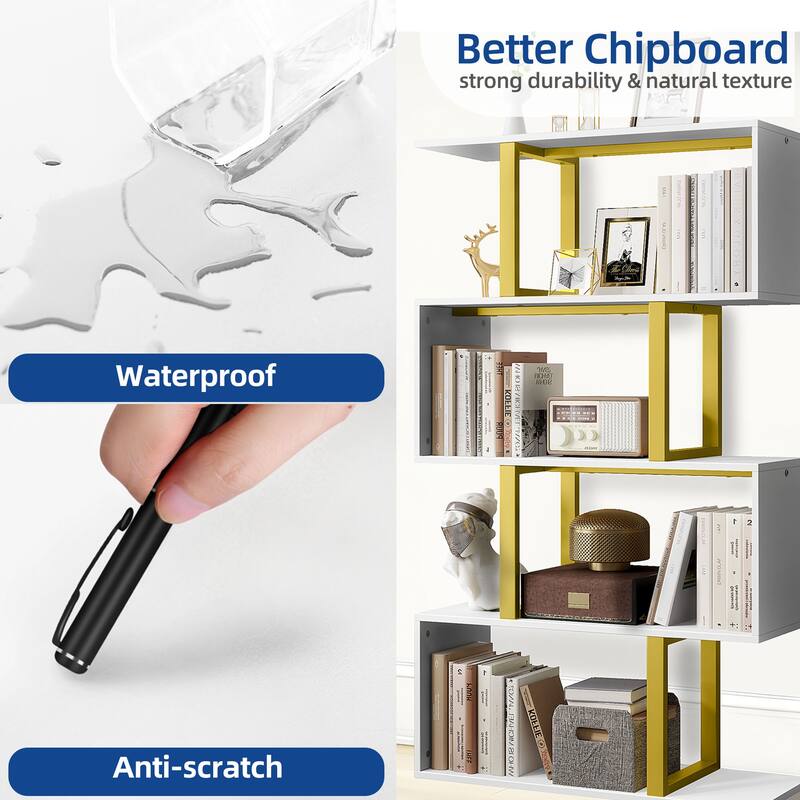 Moasis Modern Corner Shelf Bookcase Bookshelf with Unique S Shaped for Living Room and Home Office