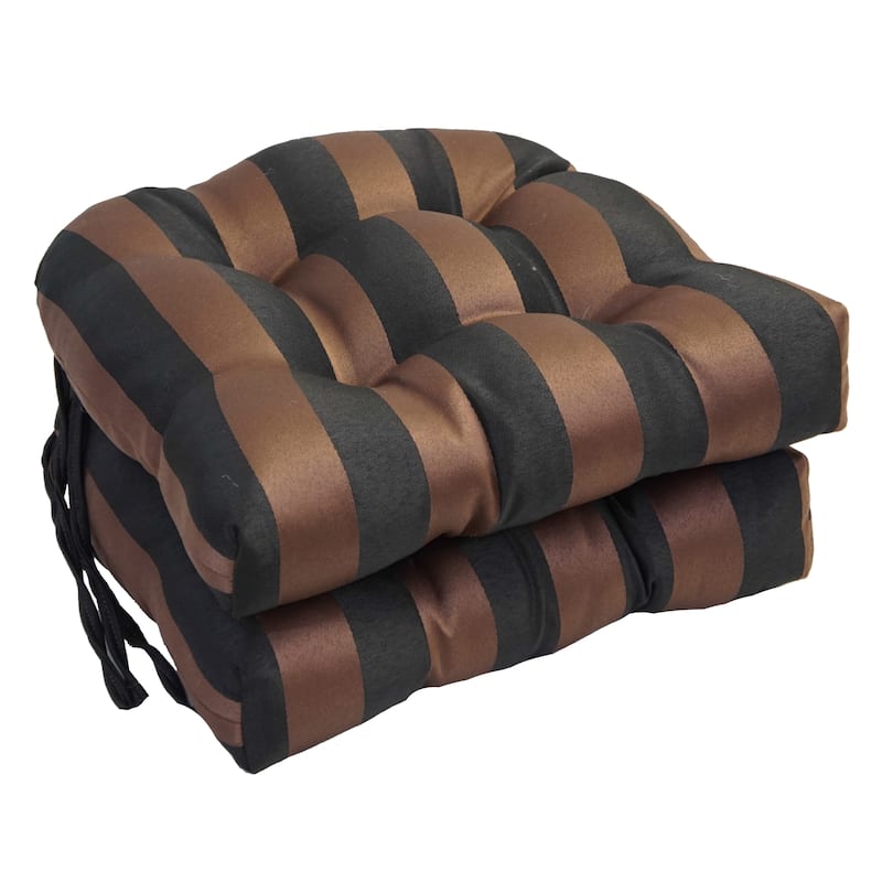 16-inch Rounded Back Tufted Indoor/ Outdoor Chair Cushions (Set of 2) - Set of 4 - Chocolate Stripe