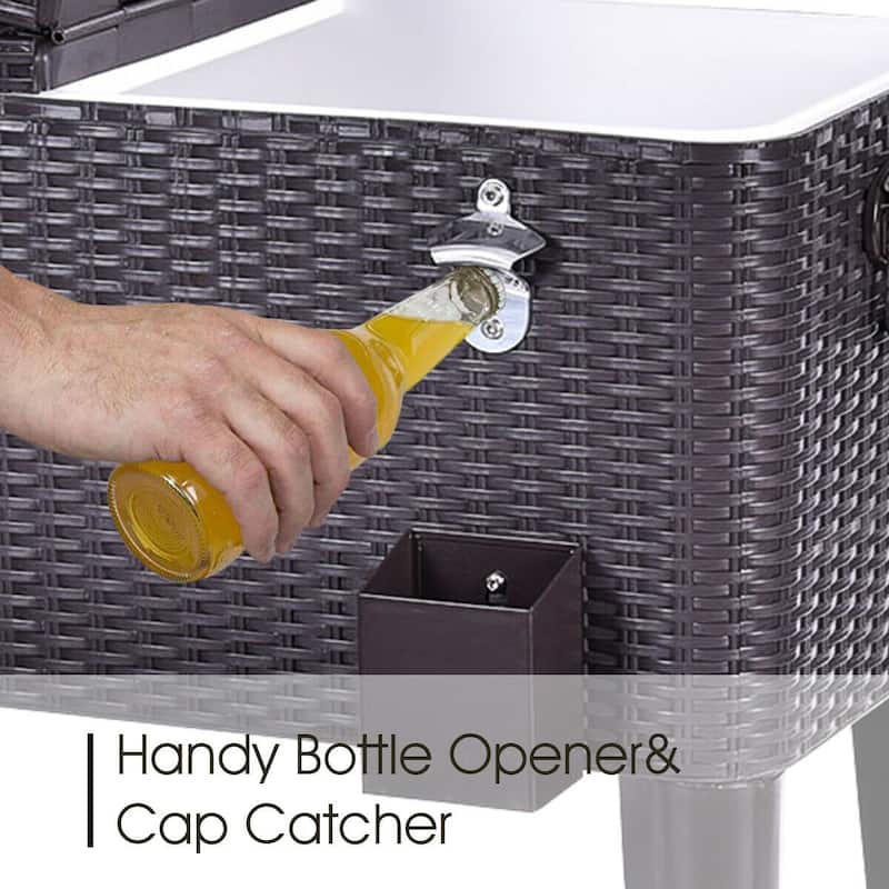 Costway Outdoor Rattan 80QT Party Portable Rolling Cooler Cart Ice