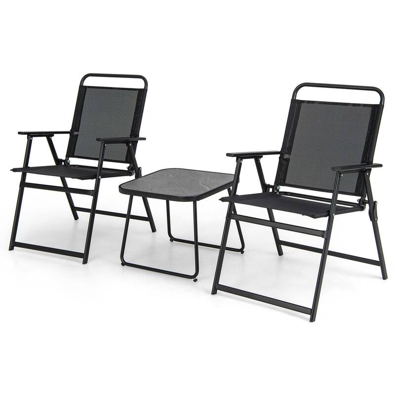 3 PCS Patio Bistro Set Folding Chairs & Table Set Patio Dining Set - Black