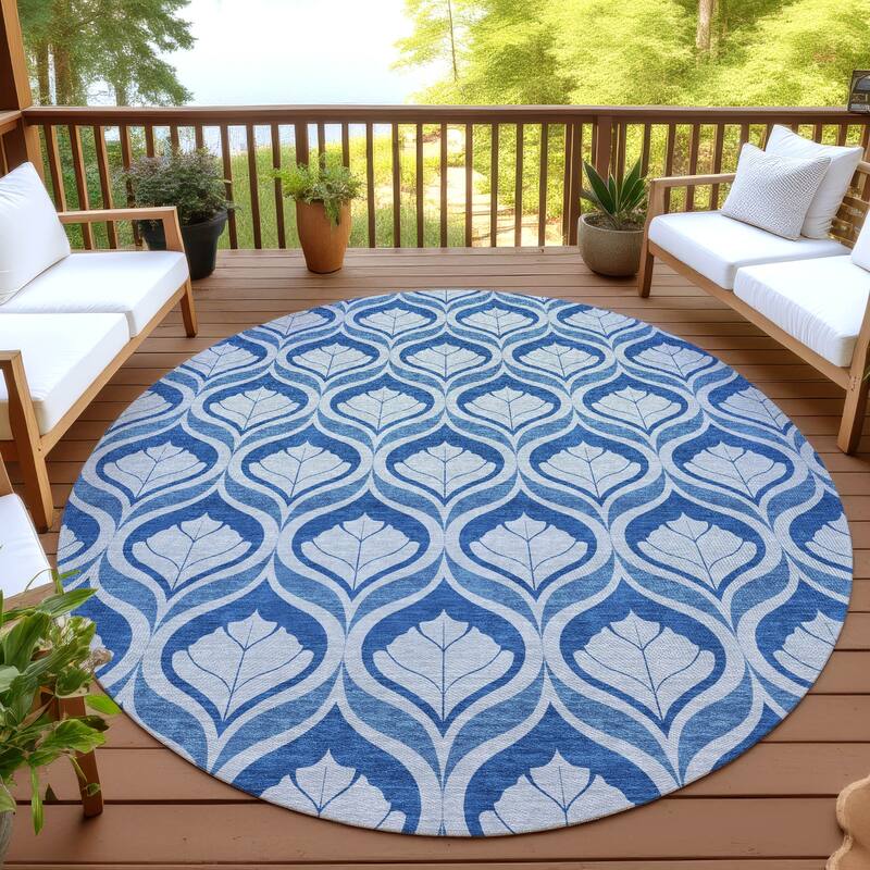 Machine Washable Indoor/ Outdoor Modern Trellis Chantille Rug - Navy - 8' x 8'