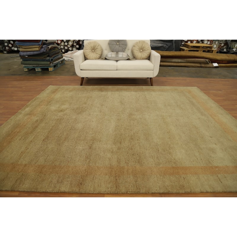 Hand Knotted Oriental 100% Wool Carpet Modern Contemporary Yellow & Gold Gabbeh Area Rug - 9' 11'' X 8' 3''