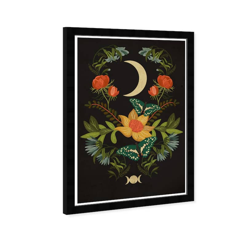 Wynwood Studio Prints Floral and Botanical Flourishing Moon Black and Bohemian & Eclectic Wall Art Canvas Print