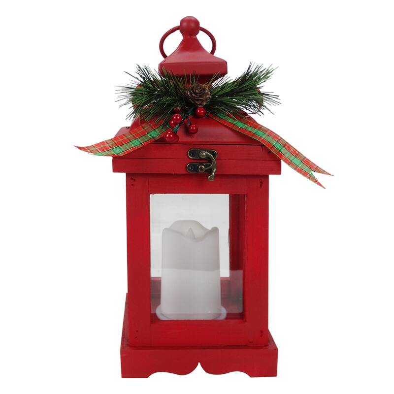 Alpine Corporation Metal and Glass Lantern with Warm LED Light Faux Candle