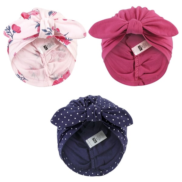slide 1 of 1, Hudson Baby Infant Girl Turban Cotton Headwraps, Pink Navy Floral, One Size - Pink Navy Floral Pink Navy Floral - One Size