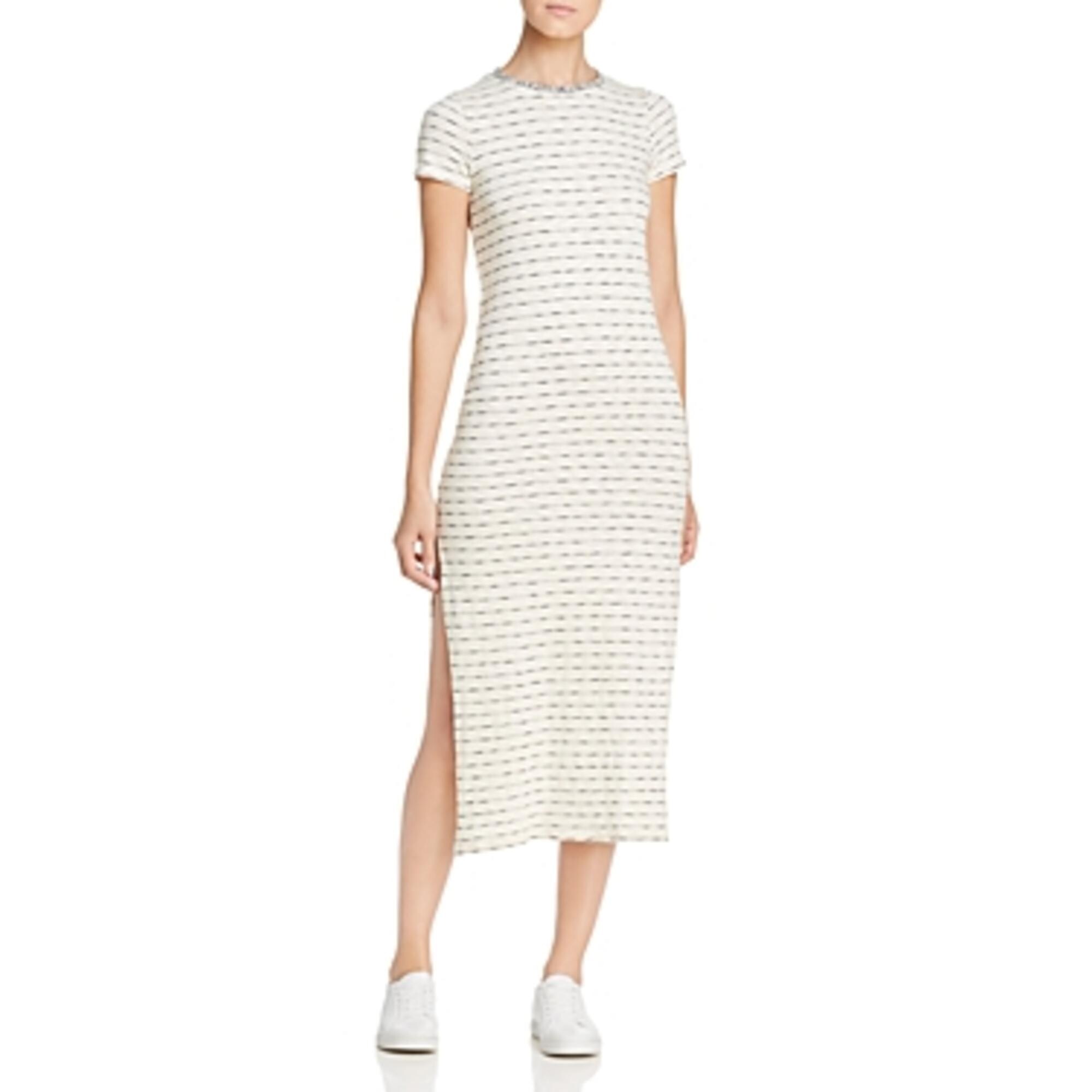white spot split hem midi dress