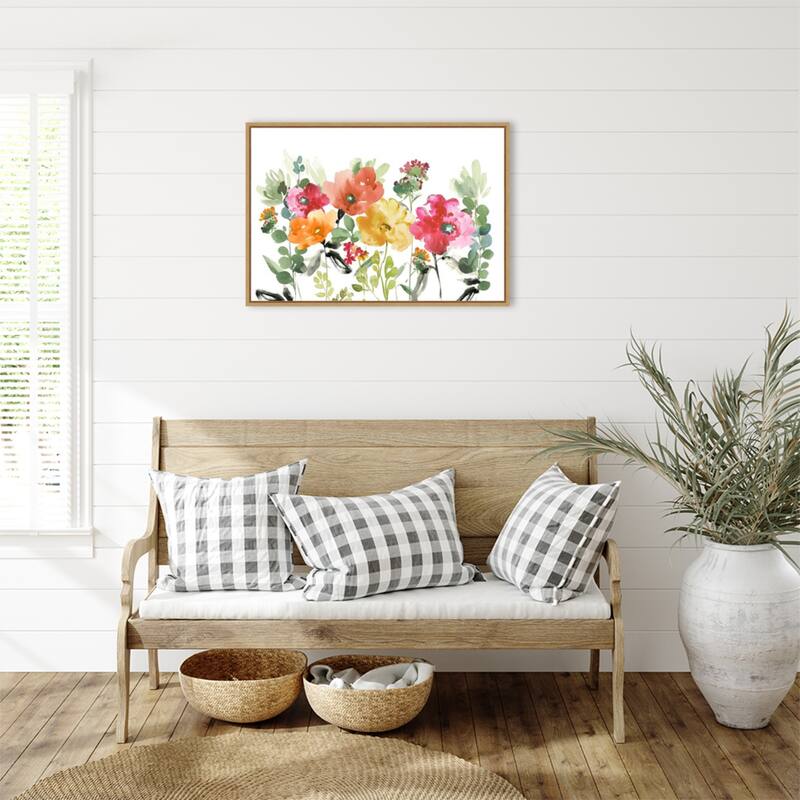 Vibrant Garden Blooms in Watercolor by PI Studio (33 x 23 in.), Framed Canvas Wall Art Print