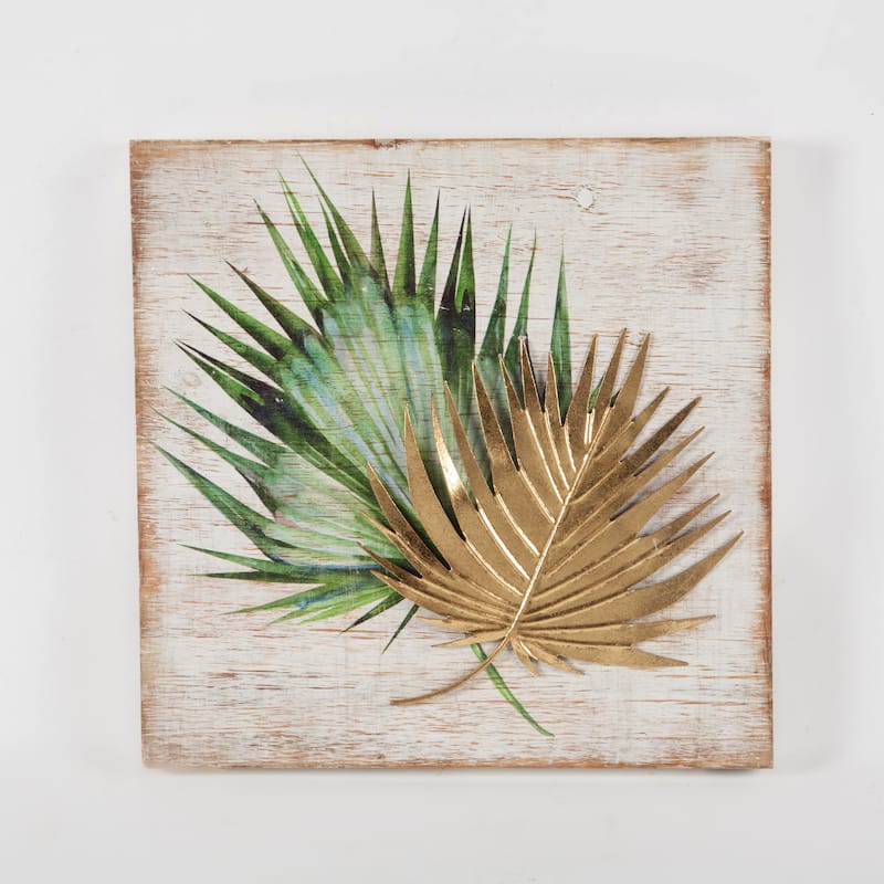 Wood and Metal Tropical Leaf Wall Decor (Set of 2)