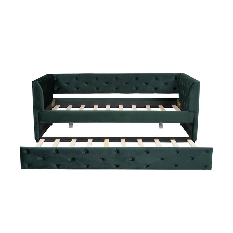 Twin Velvet Tufted Daybed with Trundle & Storage - 400LB Capacity