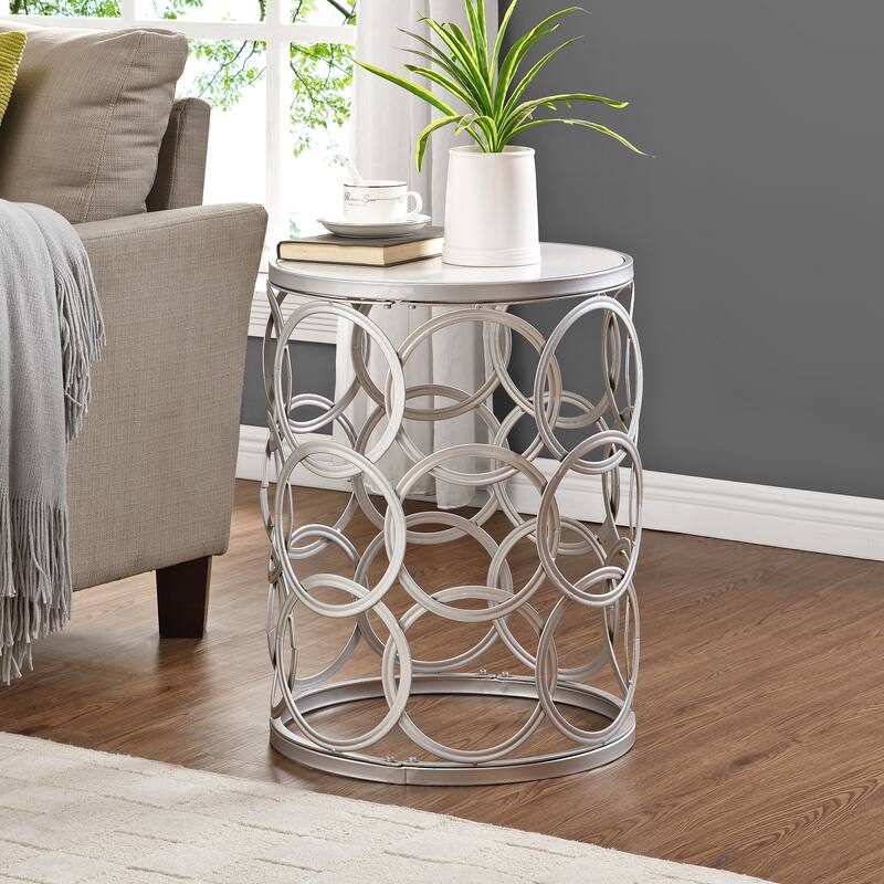 FirsTime & Co. Gilded Circles Table, Iron, 16.75 x 16.75 x 22 in, American Designed - Silver