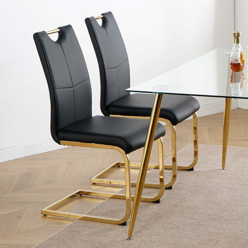 PU dining chair Living room Chair Upholstered chair,Gold Metal Chair Leg(Set of 2)