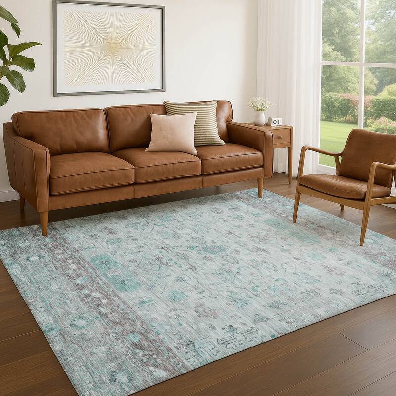 Machine Washable Indoor/ Outdoor Traditional Border Chantille Rug