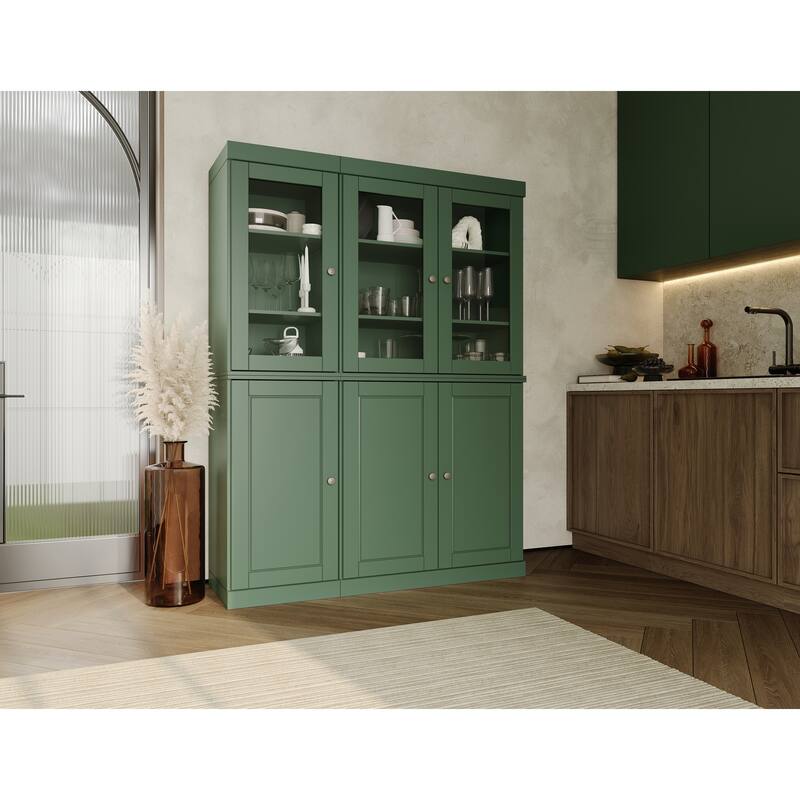 Palace Imports 100% Solid Wood Pantry China Cabinet, Raised Panel & Clear Glass Doors, 48.5" Wide, 71.5" Tall - 48.5" x 71.5" - Green