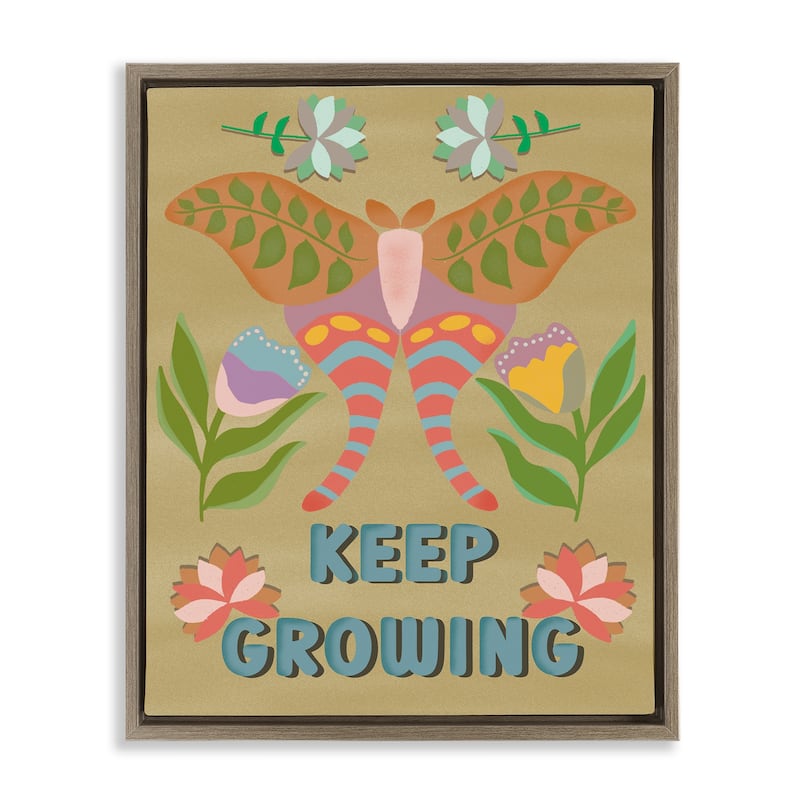 Stupell Keep Growing Butterfly Framed Floater Canvas Wall Art Design By Julia Fox - 25 x 31 - Brown