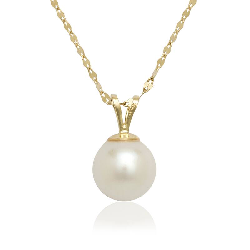 Curata 14K Yellow or White Gold 18" 8mm Large Freshwater Cultured Pearl Solitaire Necklace - Yellow - Yellow