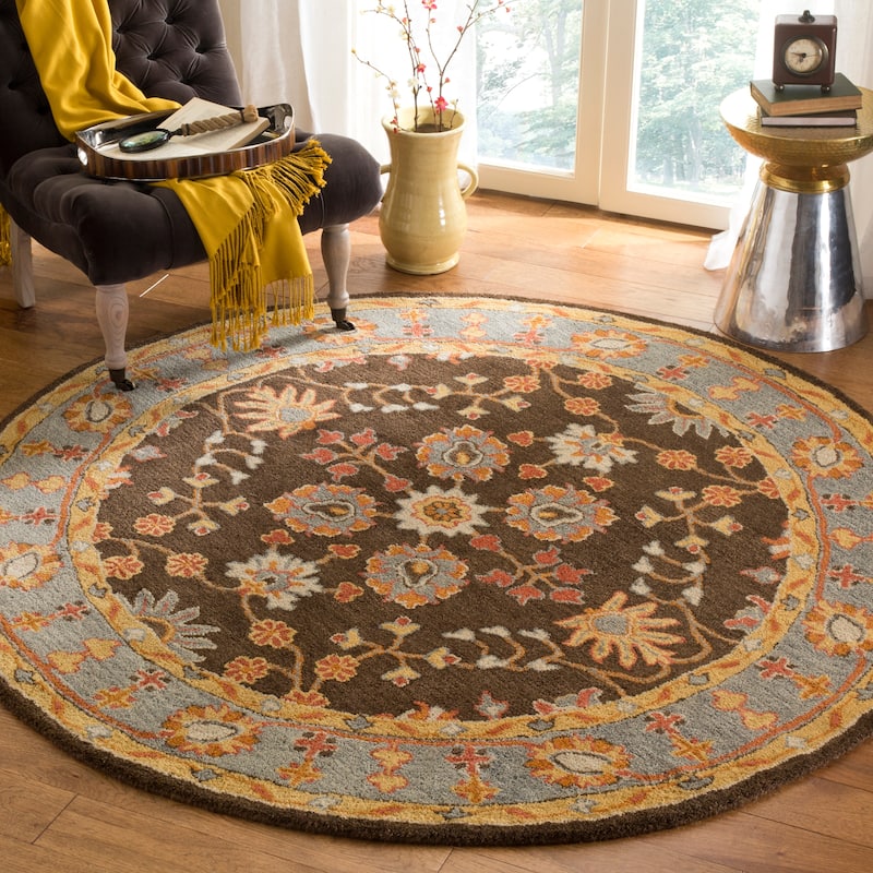 SAFAVIEH Handmade Heritage Ikat Marsh Traditional Oriental Wool Rug - 8' Round - Charcoal/Blue
