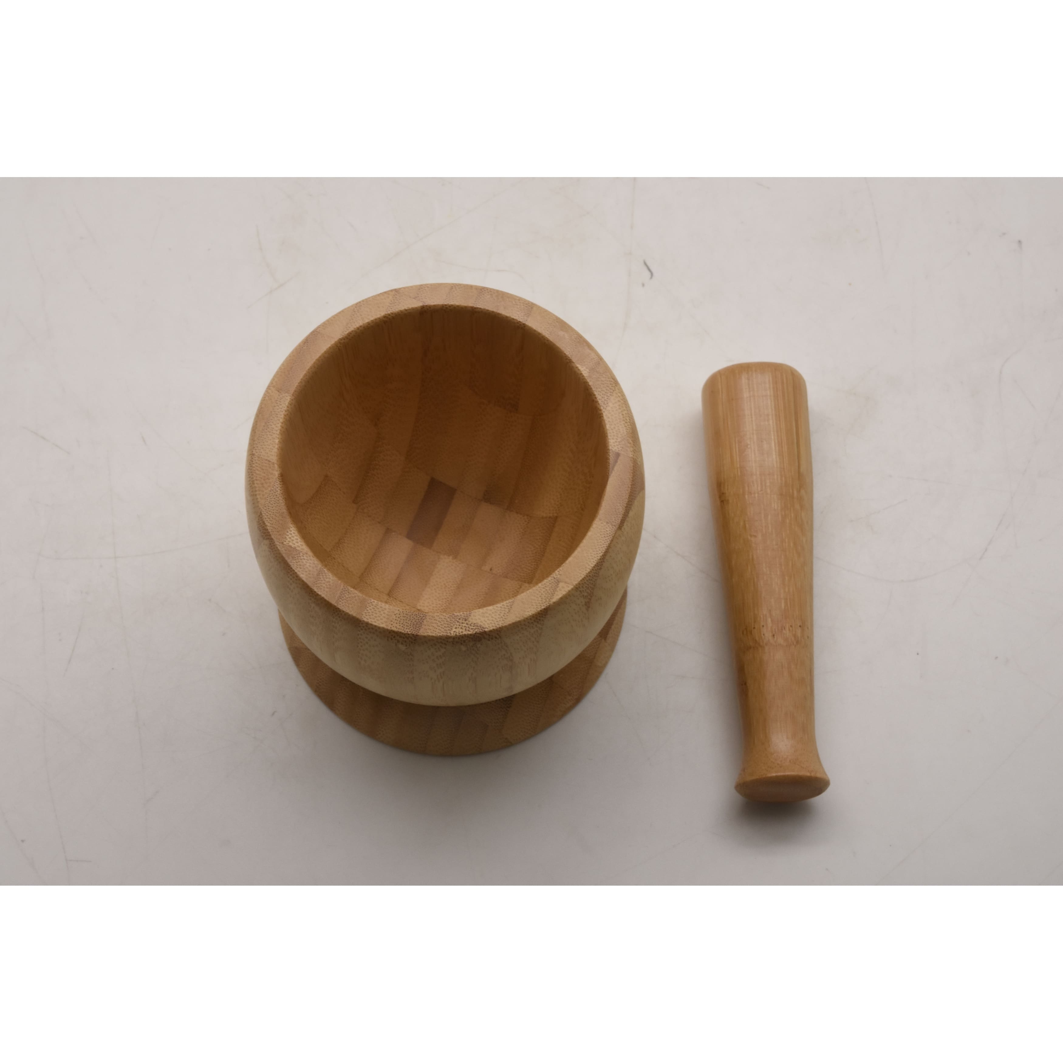 Bamboo Mortar and Pestle DIA 11.8*18CM Diameter 11.8cm; Height 18cm