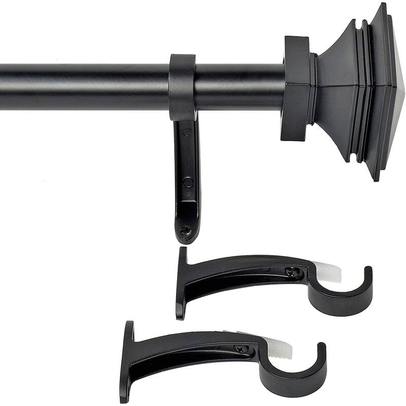 Deco Window 1 Inch Adjustable Curtain Rod for Windows & Doors Curtains with Square Finials & Brackets Set
