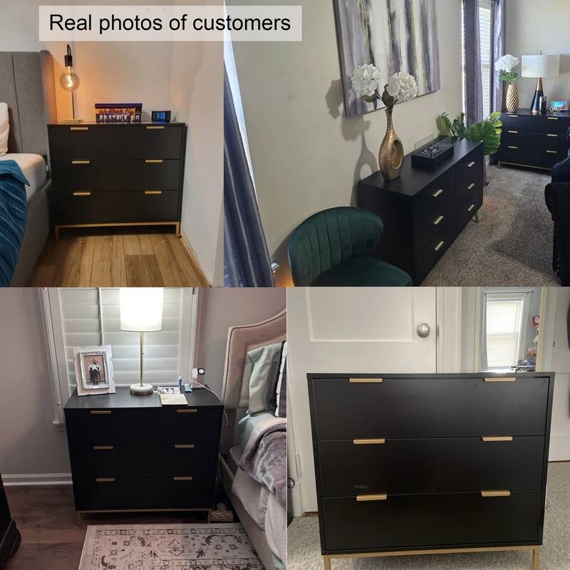 31.5" W 3-Drawer Black Dresser Modern Wood Chest of Drawers Storage Organizer for Bedroom