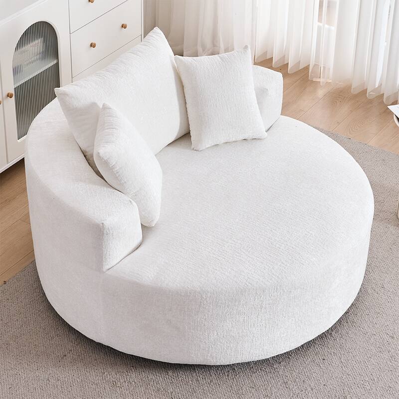 Oversized Swivel Accent Chair, Chenille Round Chairs Upholstered Swivel Chair, Single Sofa Armchair, Sleeper Chair