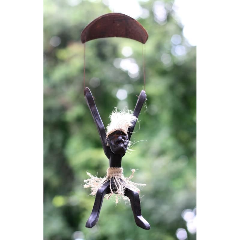 Primitive Tribal Tiki Statue Skydive Parachute Bar Unique Gift - 10" tall x 4" wide x 2.75" deep