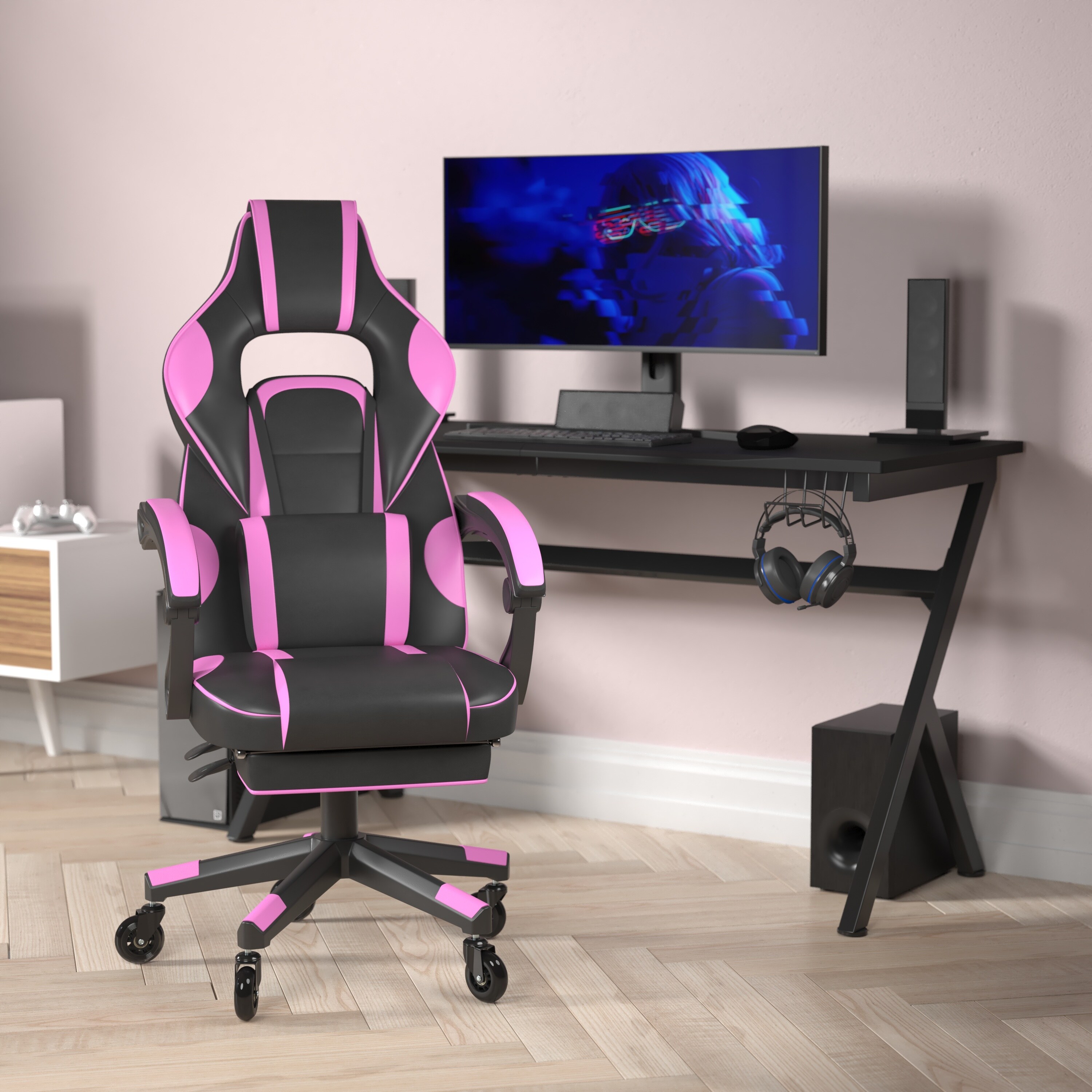 Office Gaming Chair with Skater Wheels Reclining Arms On Sale