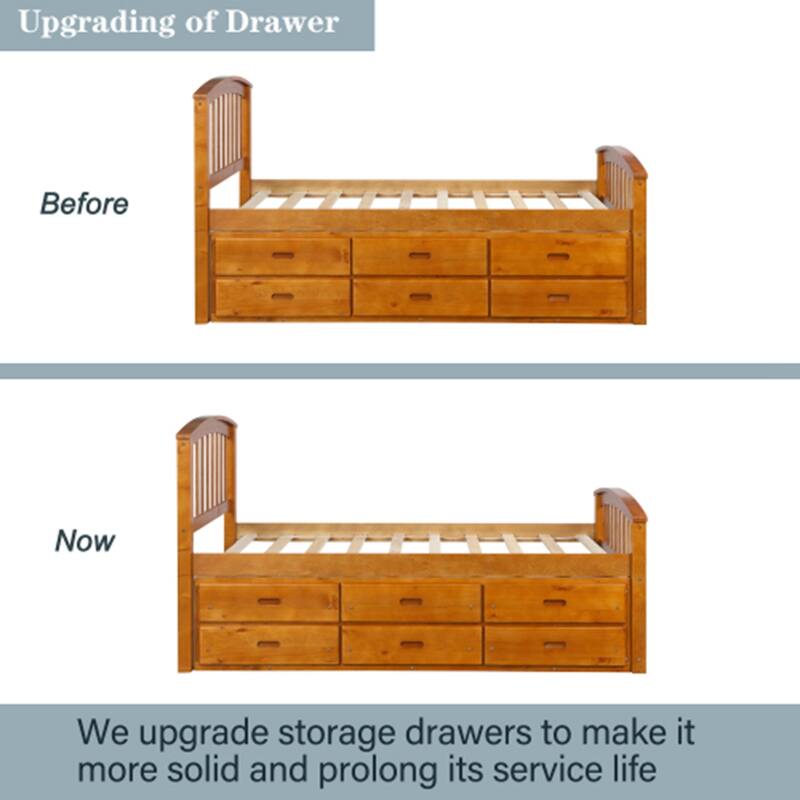 Twin Size Platform Storage Bed Wood Bed with 6 Drawers