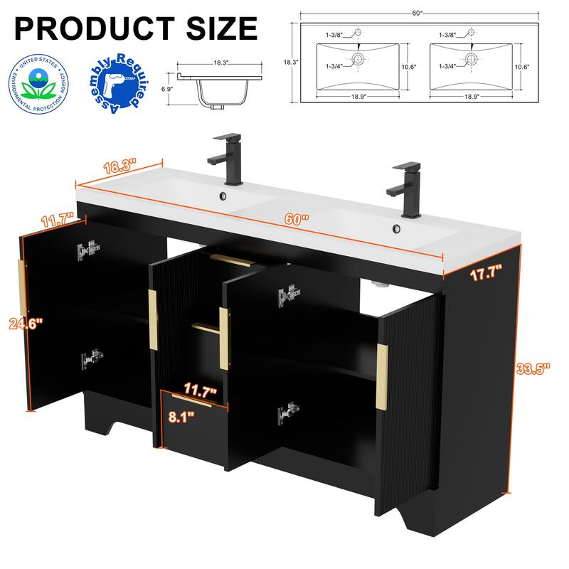 Vertical Stripes Bathroom Vanity Set with Sink Top & Faucet