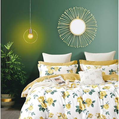 Annistasia Yellow Rose Print Duvet Cover Set Queen