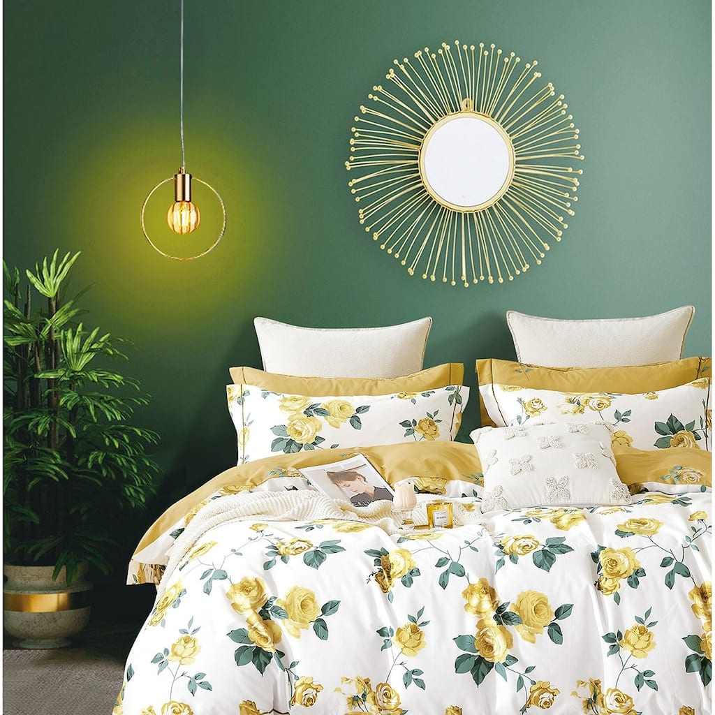 Annistasia Yellow Rose Print Duvet Cover Set Queen