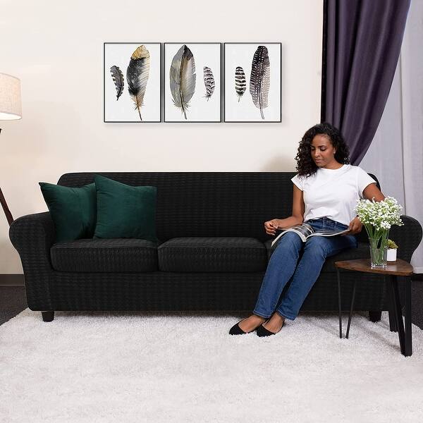 CHUN YI Houndstooth Fabric XL-Sofa Slipcover with 4 Cushion Covers