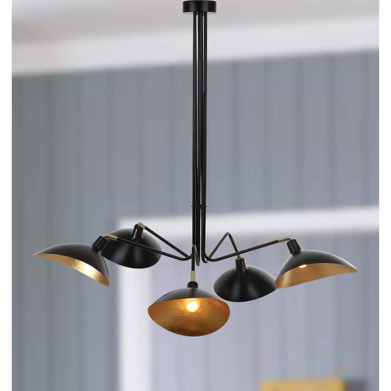 SAFAVIEH Lighting Shara 49-inch 5-Light Lettie Gold Leaf Detail Pendant - 49" W x 49" D x 43" H - Black - 49Wx49Dx43H