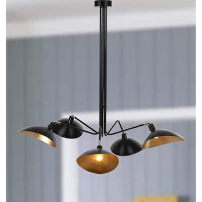 SAFAVIEH Lighting Shara 49-inch 5-Light Lettie Gold Leaf Detail Pendant - 49" W x 49" D x 43" H - Black - 49Wx49Dx43H